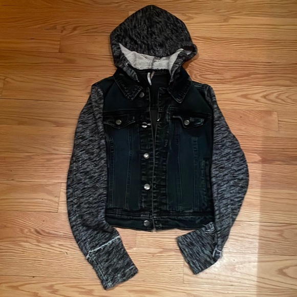 Free People Distressed Denim Hoodie XS - Picture 4 of 8